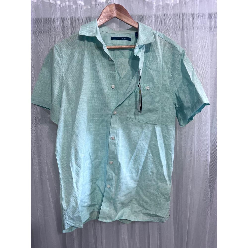 Perry Ellis Mens Short Sleeve Button Down Shirt Mint Green Textured Size M NEW - Picture 1 of 4